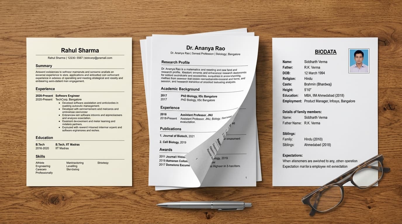 Biodata vs Resume vs CV in India